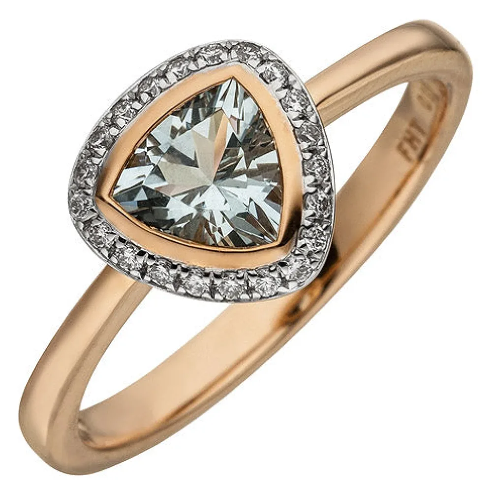 Damen Ring 585 Rotgold 21 Diamanten Brillanten 1 Aquamarin hellblau-58