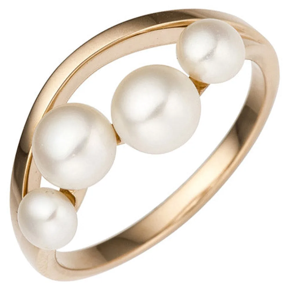 Damen Ring 585 Rotgold Rosegold 4 Süßwasser Perlen Perlenring Rosegoldring-50