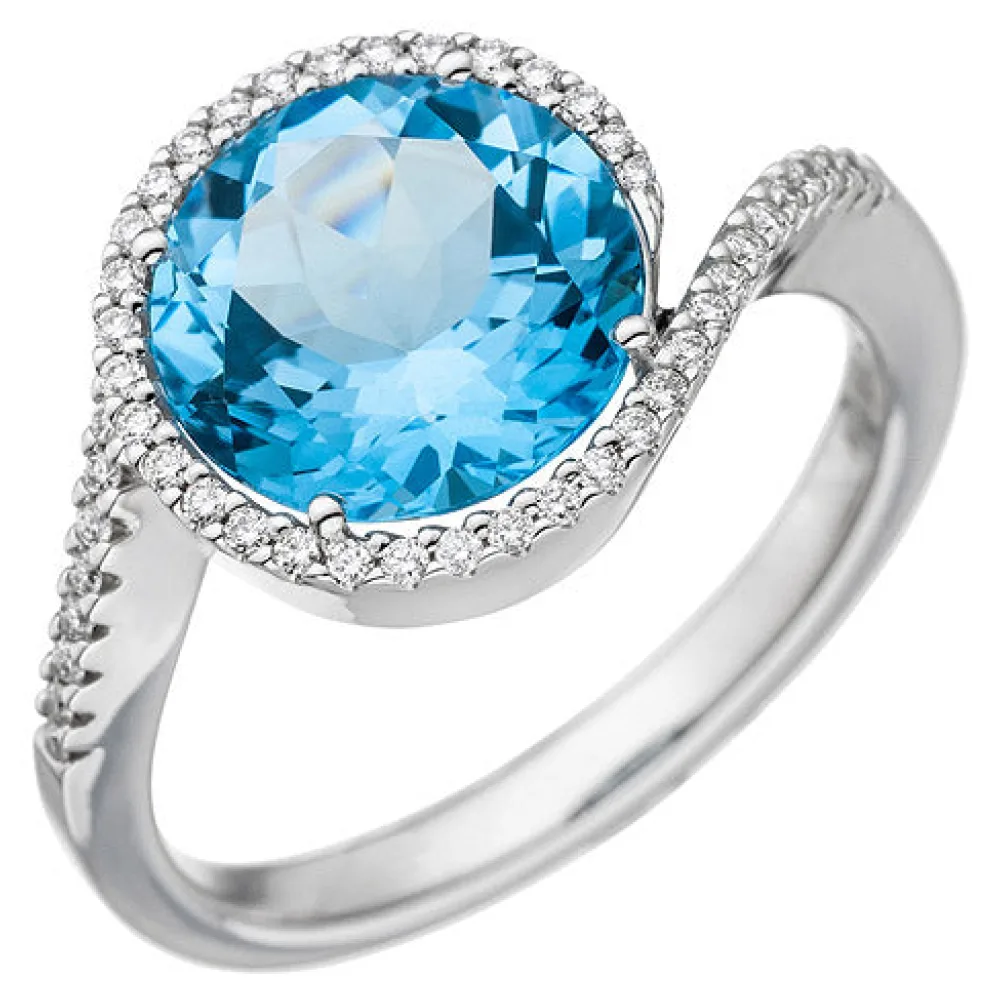 Damen Ring 585 Weißgold 1 Blautopas hellblau blau 47 Diamanten Brillanten-58