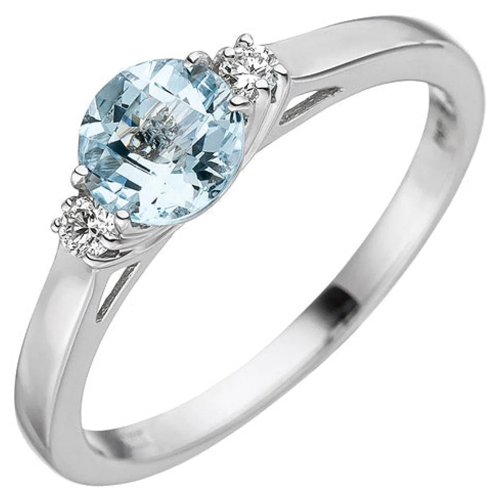 Damen Ring 585 Weißgold 1 Aquamarin hellblau blau 2 Diamanten Brillanten-54