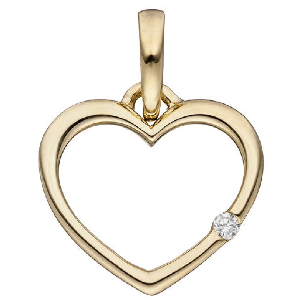 Anhänger Herz 333 Gold Gelbgold 1 Diamant Brillant Herzanhänger Goldherz