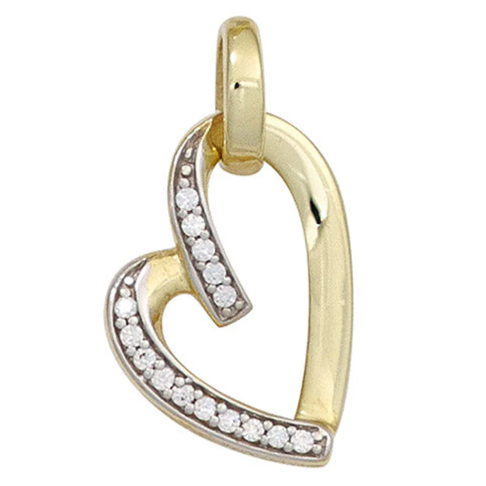 Anhänger Herz 333 Gold Gelbgold bicolor mit Zirkonia Herzanhänger