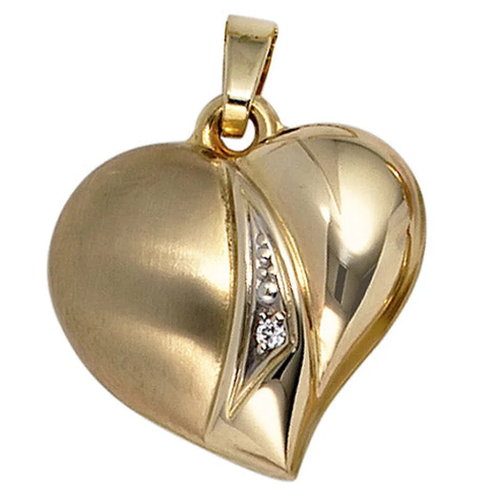 Anhänger Herz 333 Gold Gelbgold mattiert 1 Zirkonia Herzanhänger