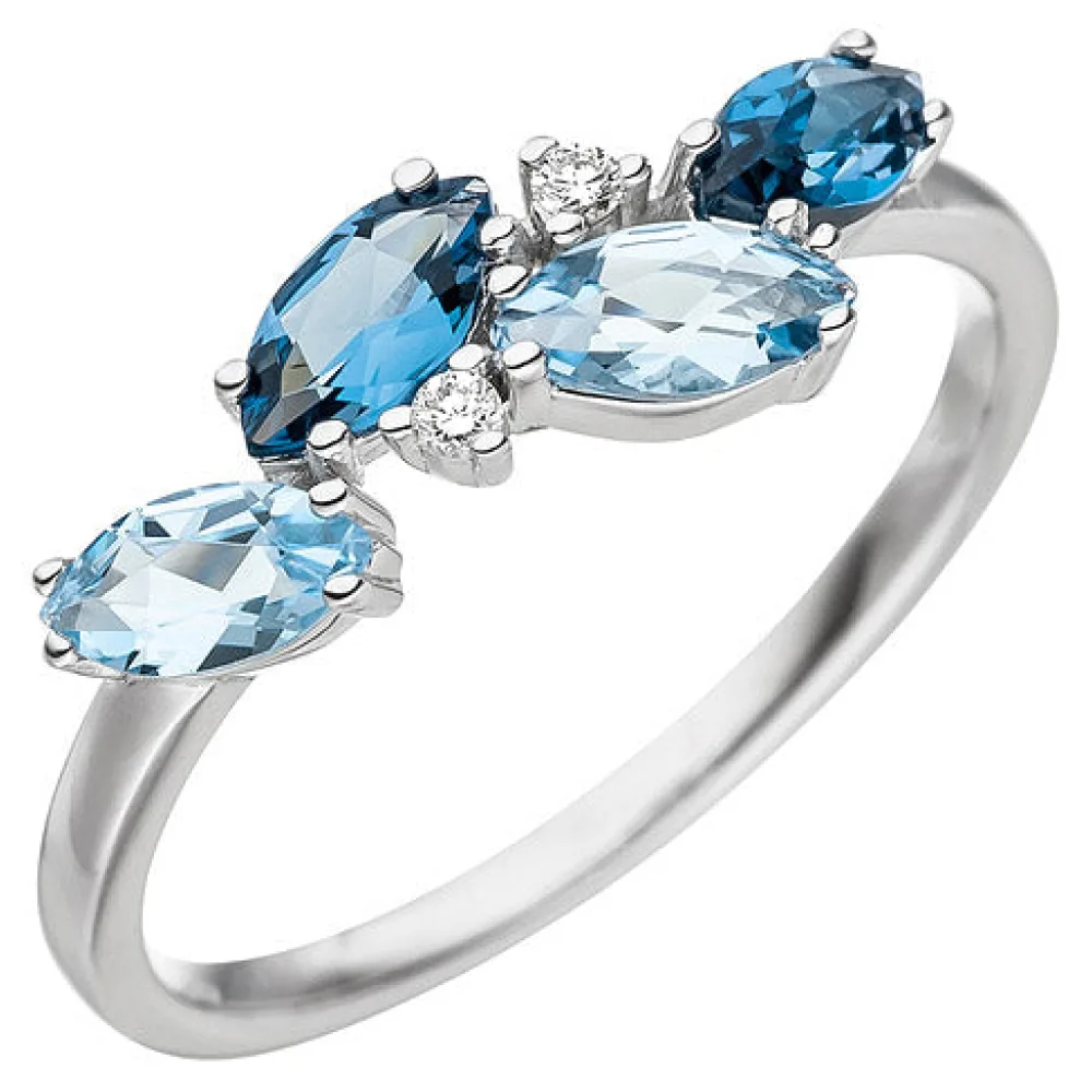 Damen Ring 585 Weißgold 4 Blautopase hellblau blau 2 Diamanten Brillanten-58