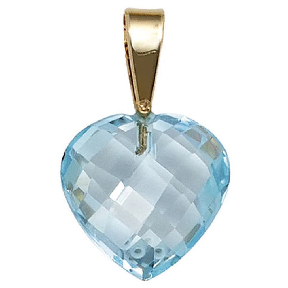 Anhänger Herz 585 Gold Gelbgold 1 Blautopas hellblau blau Herzanhänger