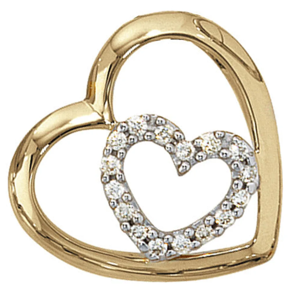 Anhänger Herz 585 Gold Gelbgold 16 Diamanten Brillanten 0 12ct. Herzanhänger