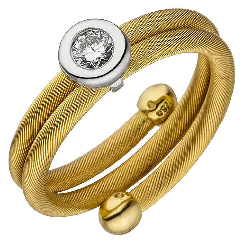 Damen Ring 750 Gelbgold Weißgold bicolor matt 1 Diamant Brillant-54