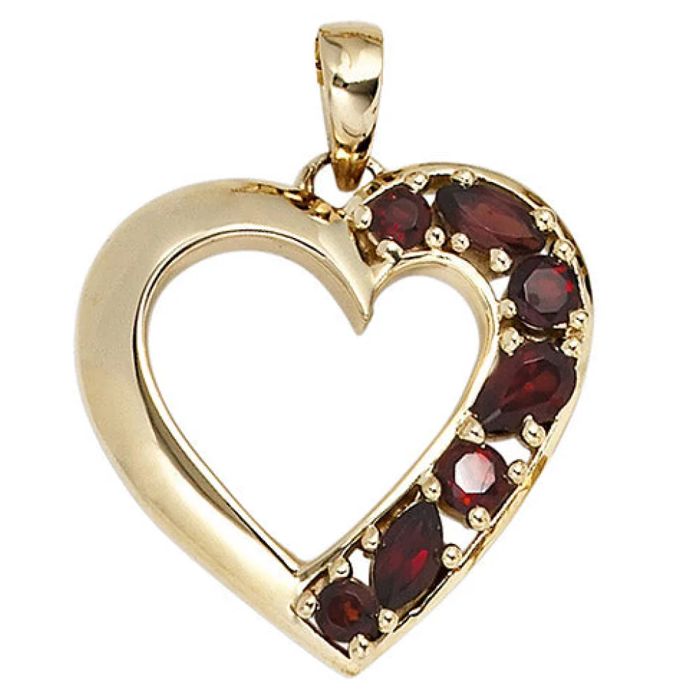 Anhänger Herz 585 Gold Gelbgold 7 Granate rot Herzanhänger