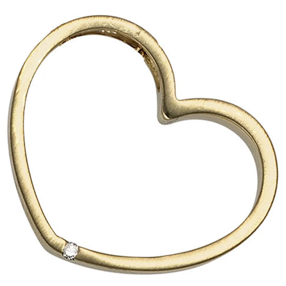 Anhänger Herz 585 Gold Gelbgold matt 1 Diamant Brillant Herzanhänger Goldherz