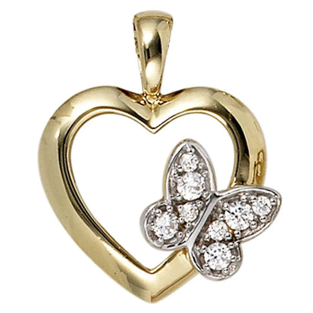 Anhänger Herz Schmetterling 333 Gold Gelbgold 8 Zirkonia Herzanhänger