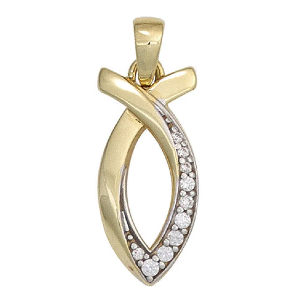 Anhänger Ichthys 333 Gold Gelbgold bicolor 9 Zirkonia
