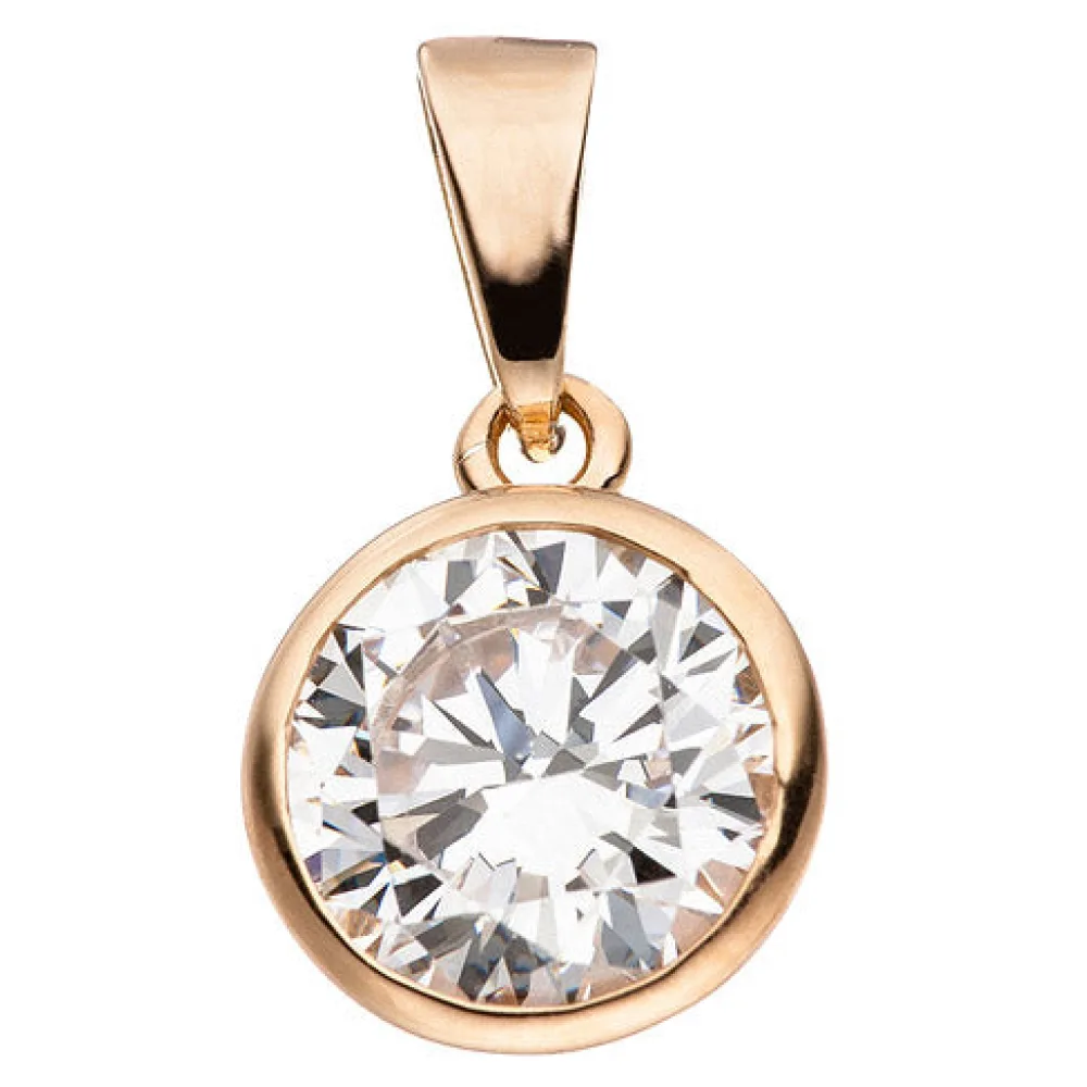 Anhänger Kettenanhänger rund 925 Sterling Silber rotgold vergoldet 1 Zirkonia