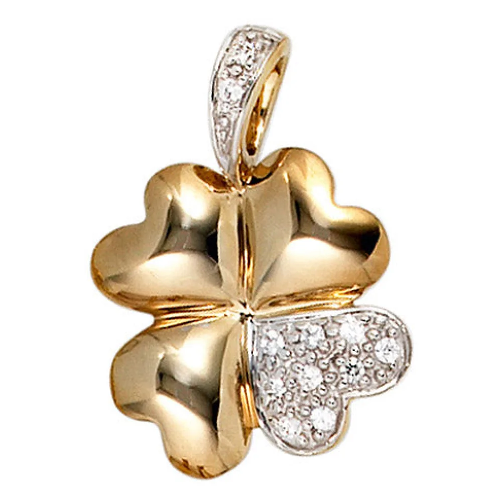Anhänger Kleeblatt 333 Gold Gelbgold bicolor 10 Zirkonia Glücksbringer