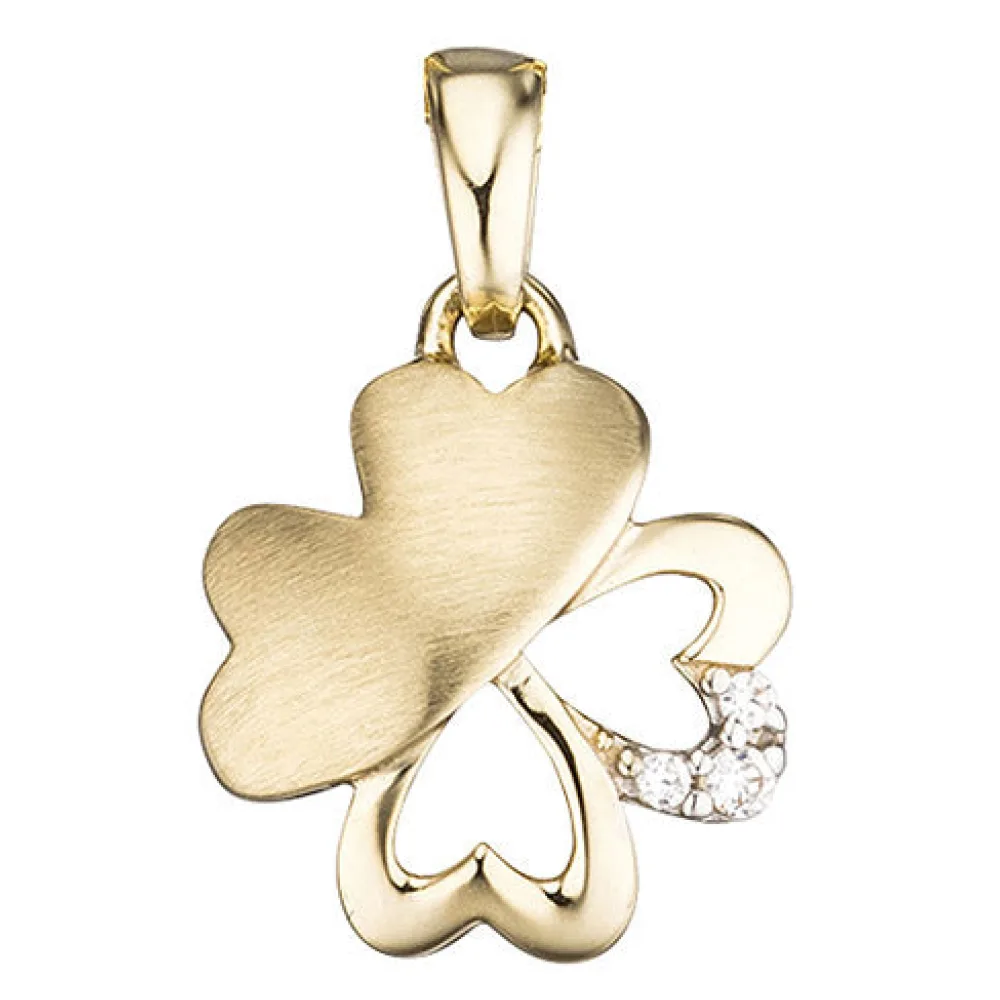 Anhänger Kleeblatt 333 Gold Gelbgold mattiert 3 Zirkonia Glücksbringer