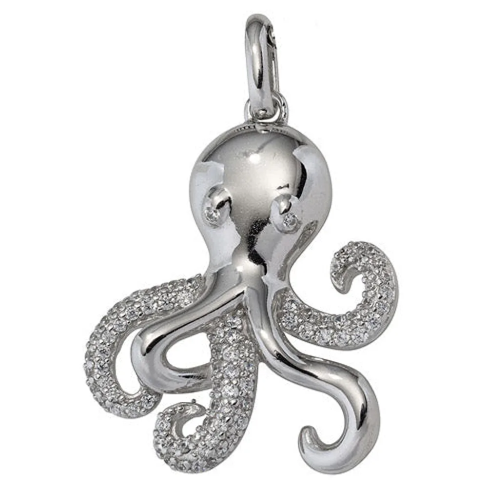 Anhänger Krake 925 Sterling Silber rhodiniert mit Zirkonia Octopus
