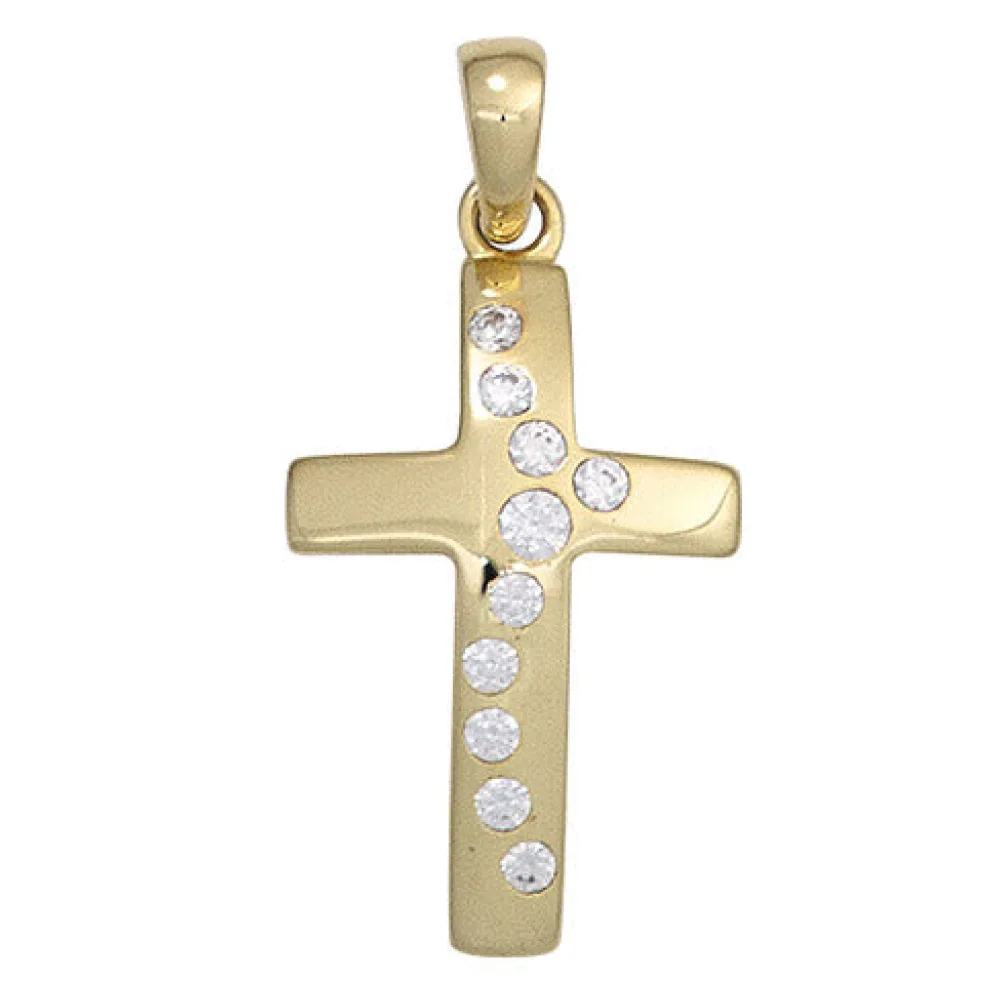 Anhänger Kreuz 333 Gold Gelbgold 10 Zirkonia Kreuzanhänger Goldkreuz