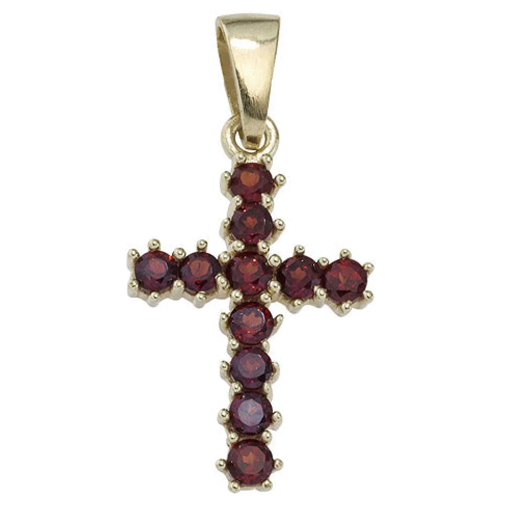 Anhänger Kreuz 333 Gold Gelbgold 11 Granate rot Kreuzanhänger Goldkreuz