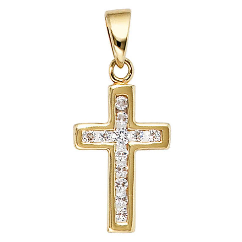 Anhänger Kreuz 333 Gold Gelbgold 12 Zirkonia Kreuzanhänger Goldkreuz