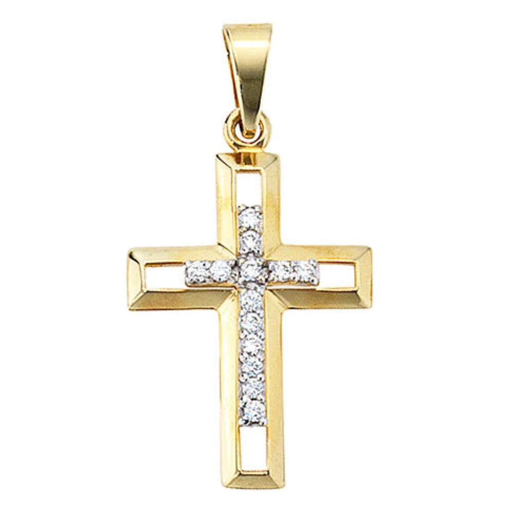 Anhänger Kreuz 333 Gold Gelbgold 13 Zirkonia Kreuzanhänger Goldkreuz