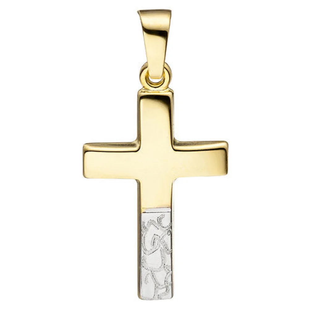 Anhänger Kreuz 333 Gold Gelbgold bicolor diamantiert Kreuzanhänger