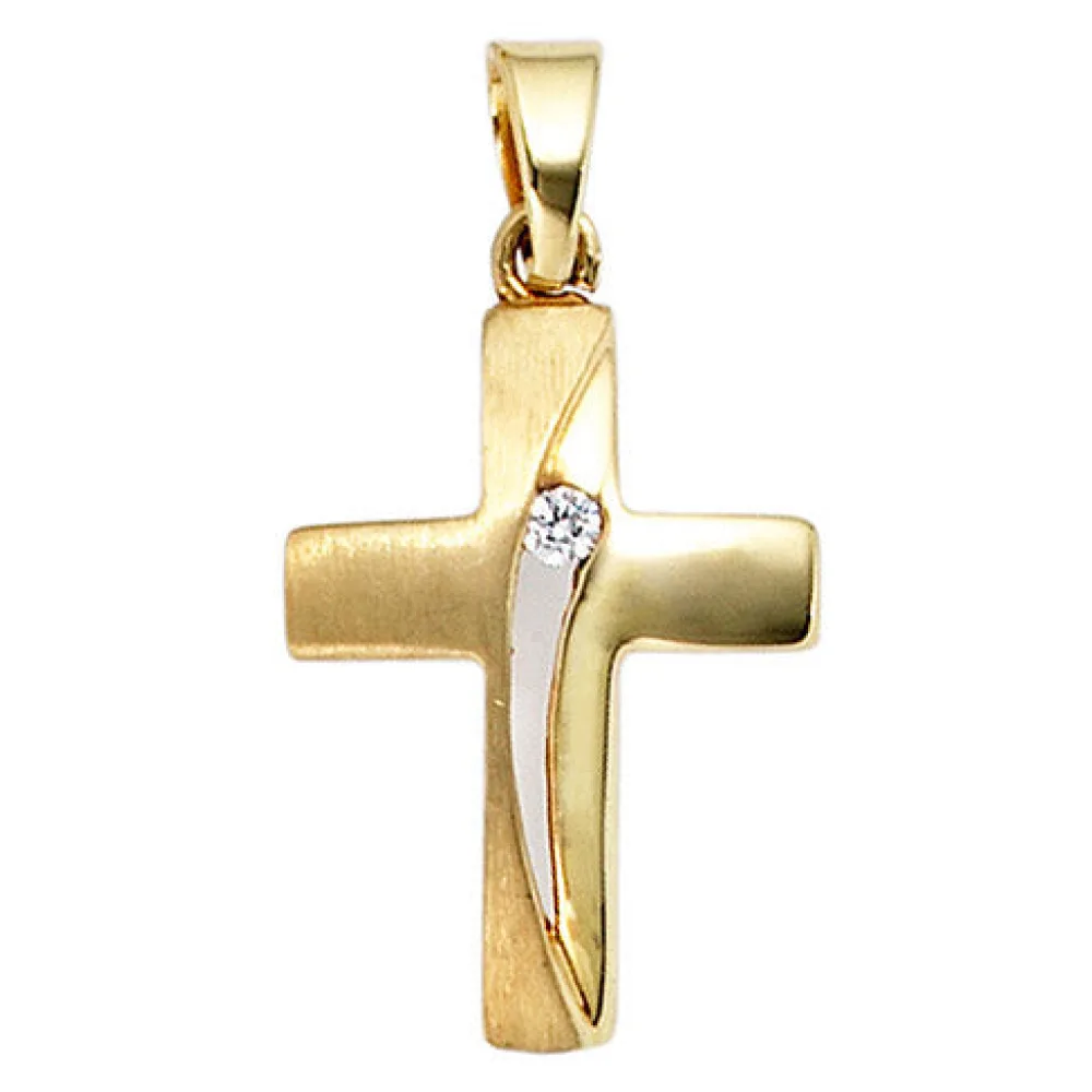 Anhänger Kreuz 333 Gold Gelbgold mattiert 1 Zirkonia Kreuzanhänger Goldkreuz