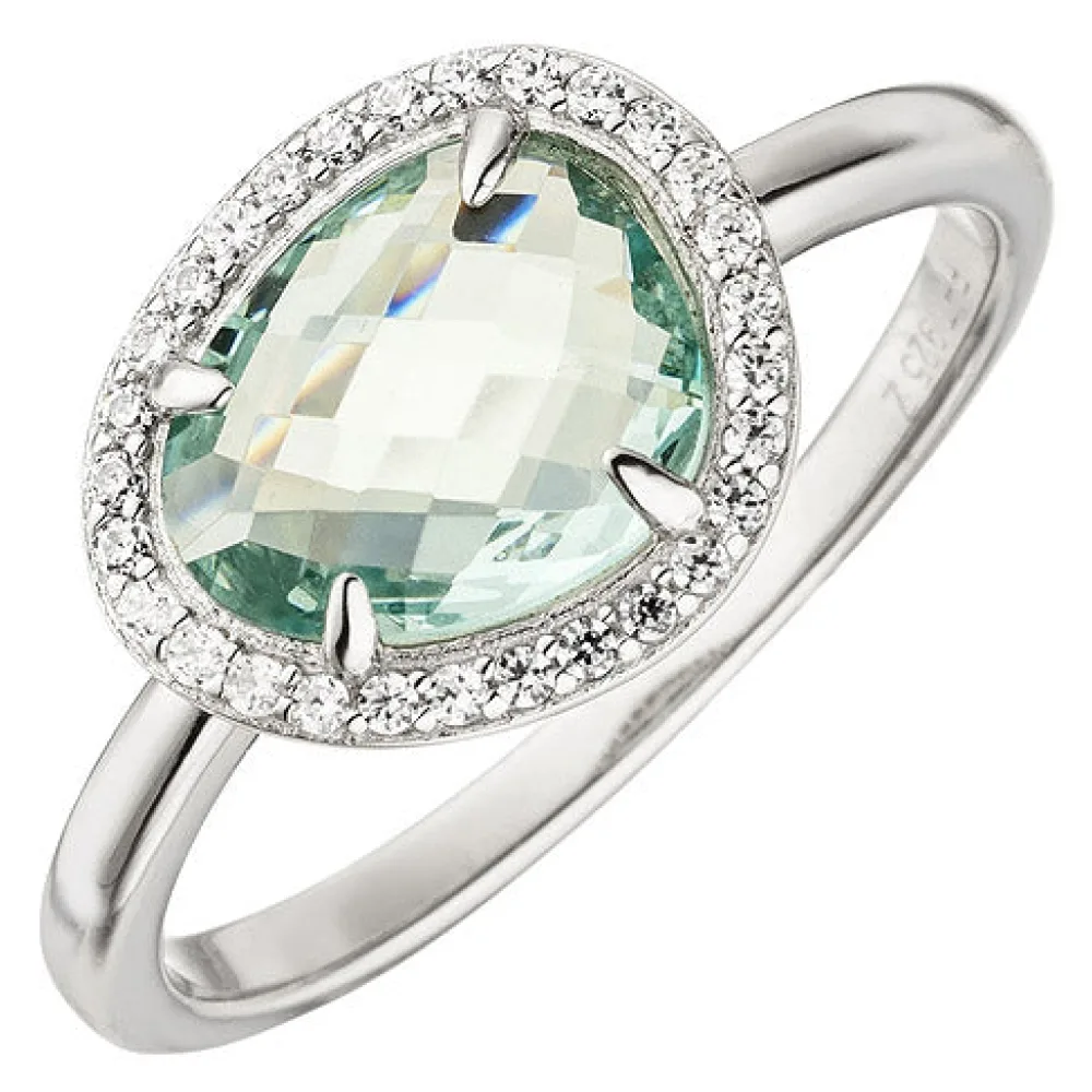 Damen Ring 925 Sterling Silber 1 Glasstein hellblau blau 29 Zirkonia Silberring-60