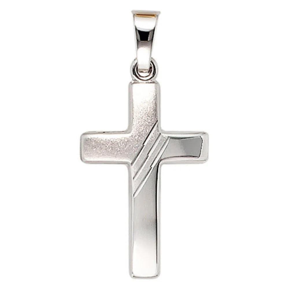 Anhänger Kreuz 333 Gold Weißgold mattiert Kreuzanhänger Goldkreuz