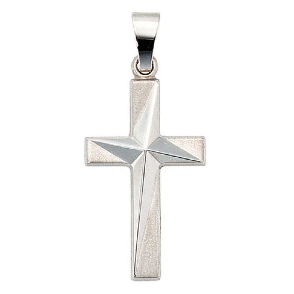Anhänger Kreuz 375 Gold Weißgold mattiert Kreuzanhänger Goldkreuz