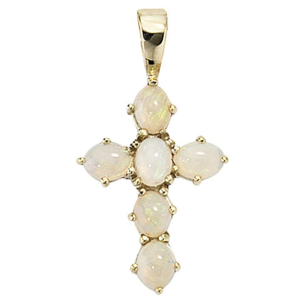 Anhänger Kreuz 585 Gold Gelbgold 6 Opale Kreuzanhänger Goldkreuz