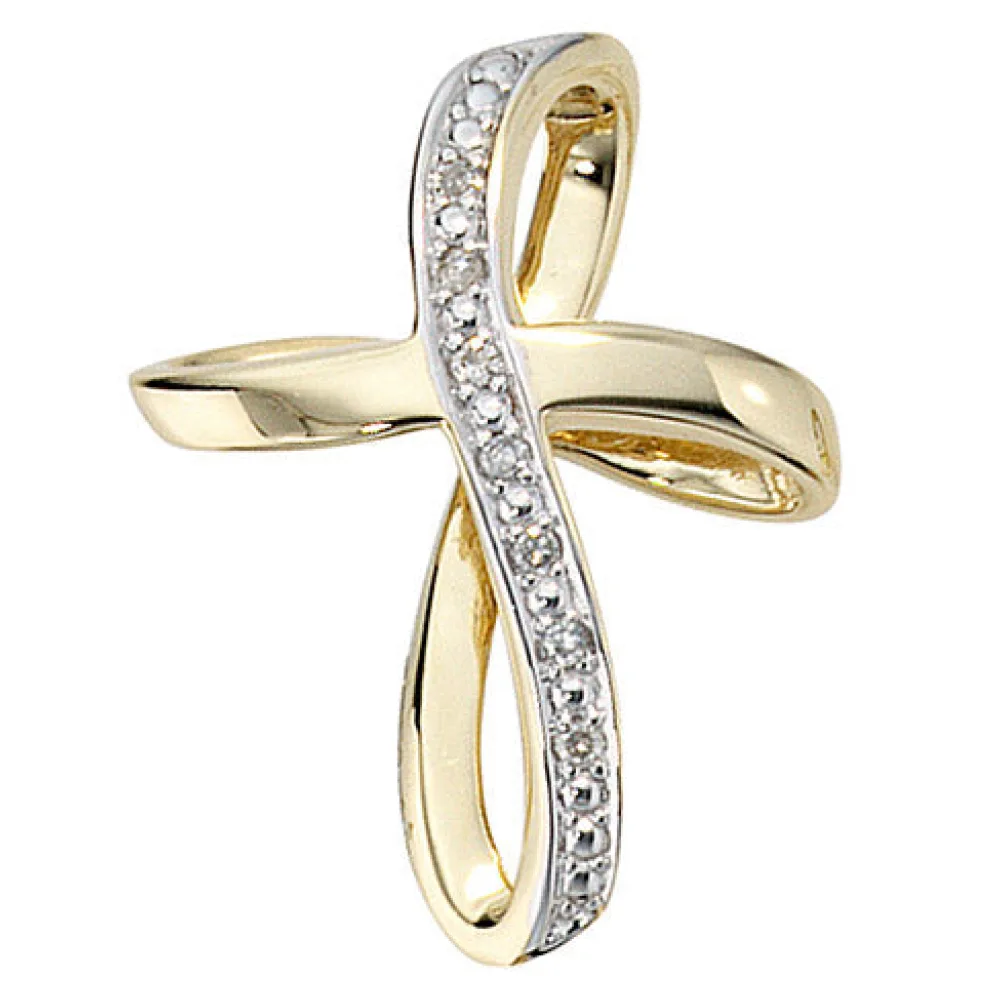 Anhänger Kreuz 585 Gold Gelbgold 7 Diamanten Brillanten Kreuzanhänger Goldkreuz