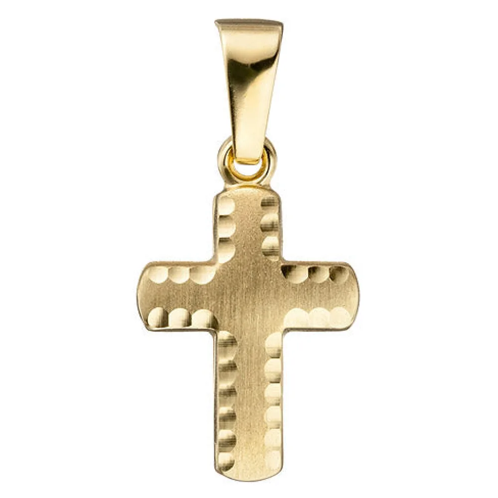 Anhänger Kreuz 585 Gold Gelbgold diamantiert matt Kreuzanhänger Goldkreuz