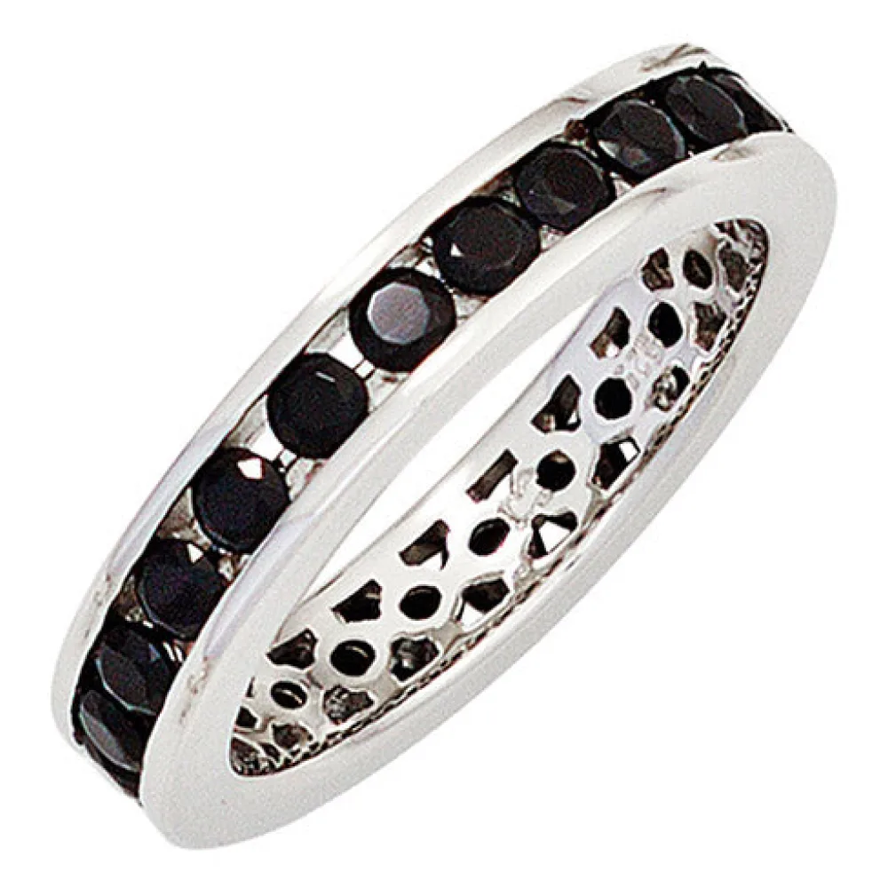 Damen Ring 925 Sterling Silber rhodiniert Zirkonia schwarz Silberring-62