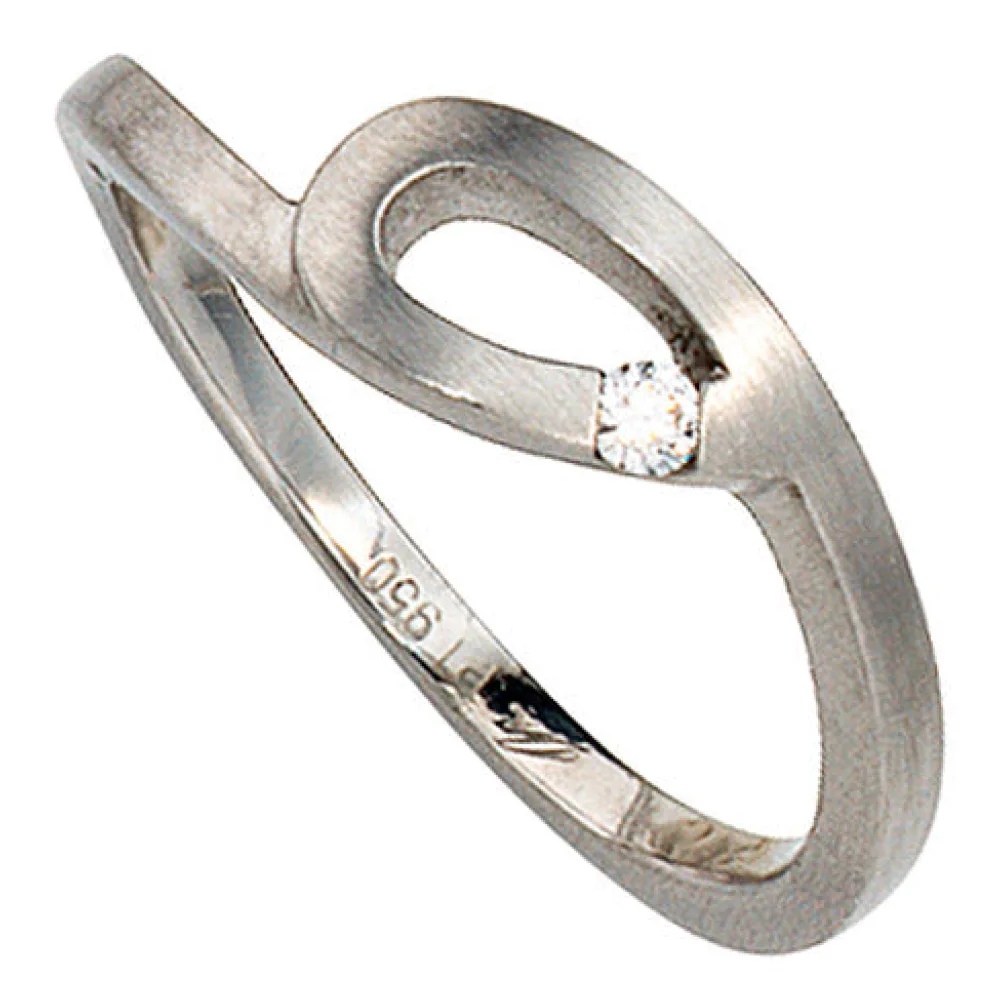 Damen Ring 950 Platin matt 1 Diamant Brillant 0 04ct. Platinring-60