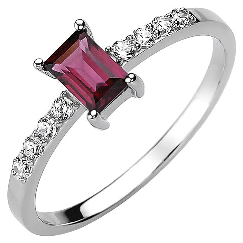 Damen Ring 925 Sterling Silber 1 Rhodolith rot 8 Zirkonia Silberring-50