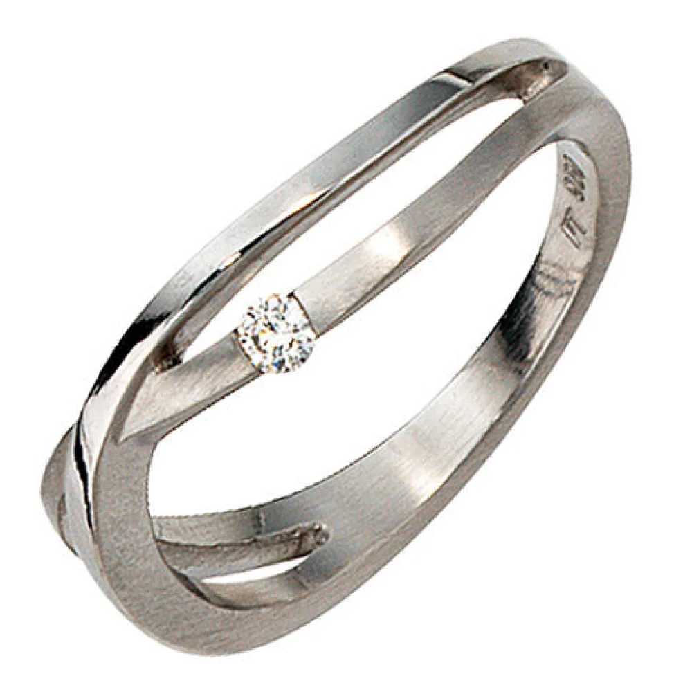 Damen Ring 950 Platin matt 1 Diamant Brillant 0 05ct. Platinring-54