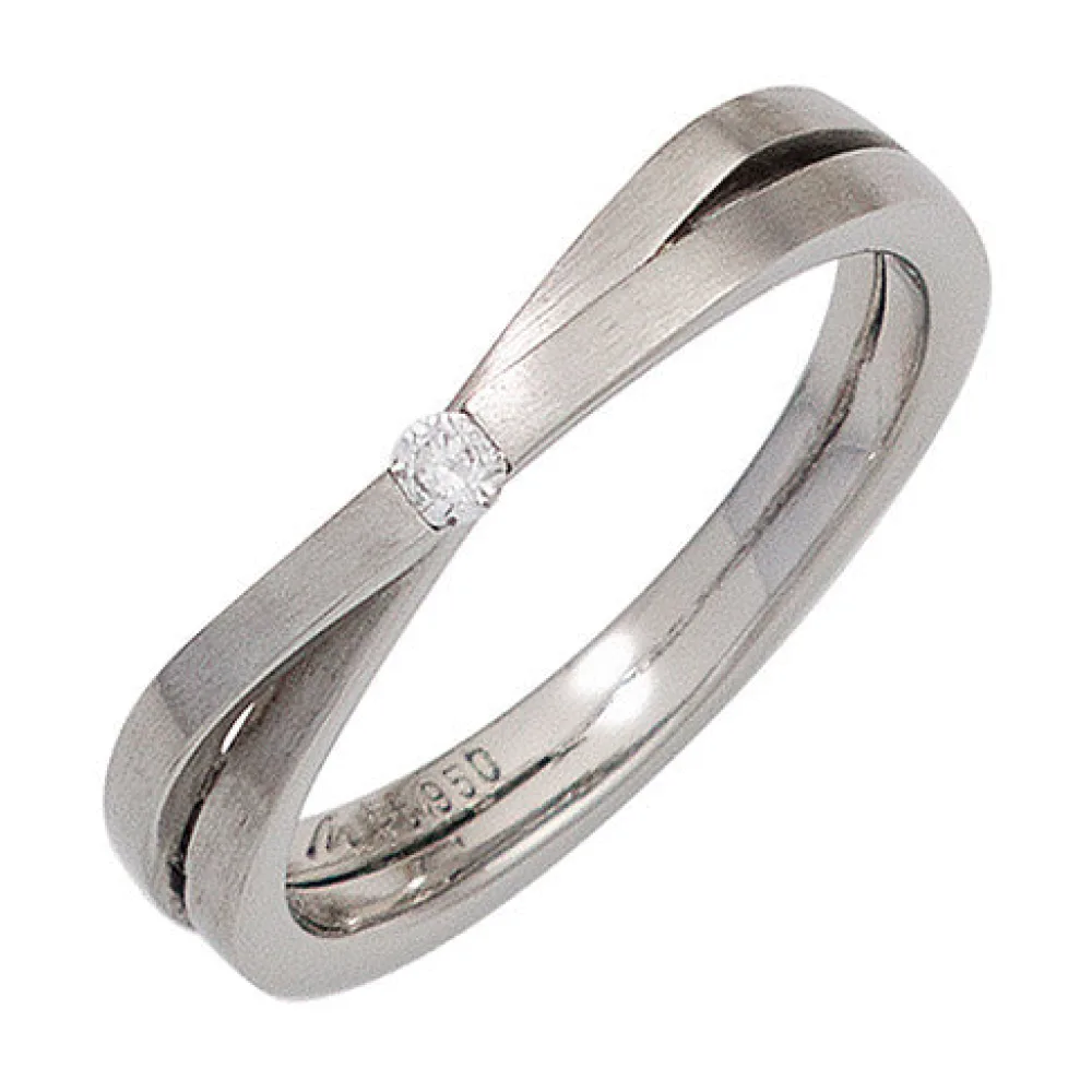Damen Ring 950 Platin matt 1 Diamant Brillant 0 05ct. Platinring-58