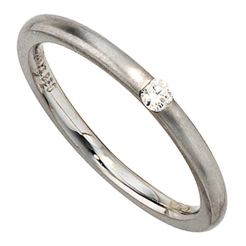 Damen Ring 950 Platin matt 1 Diamant Brillant 0 06ct. Platinring-58