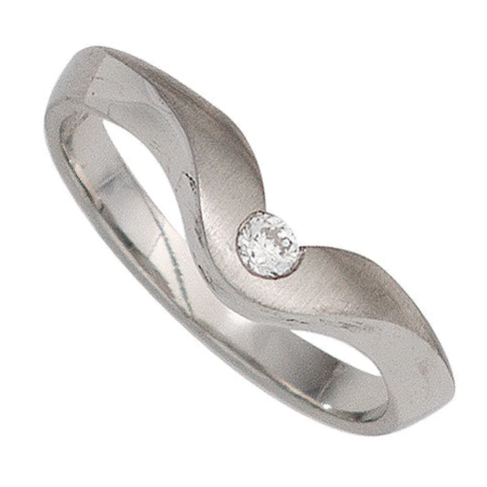 Damen Ring 950 Platin matt 1 Diamant Brillant 0 08ct. Platinring-58