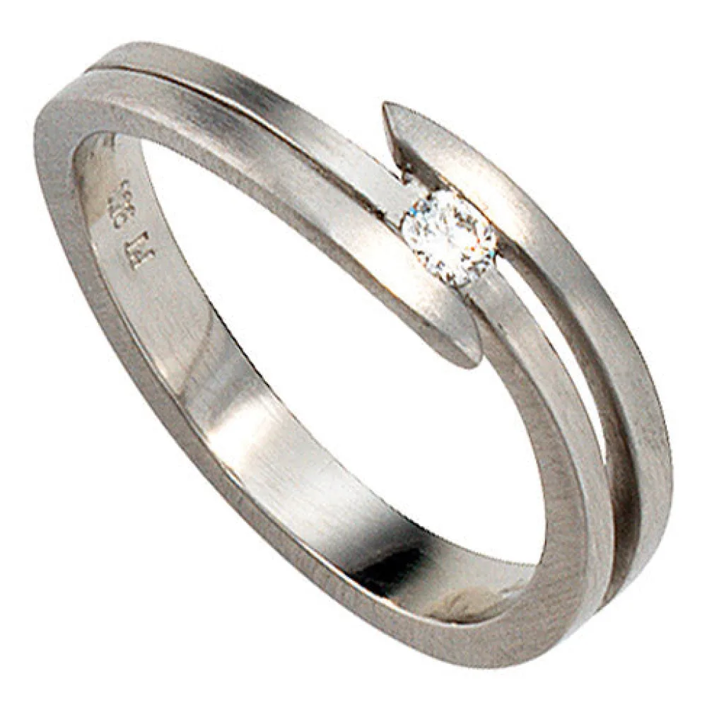 Damen Ring 950 Platin matt 1 Diamant Brillant 0 09ct. Platinring-58