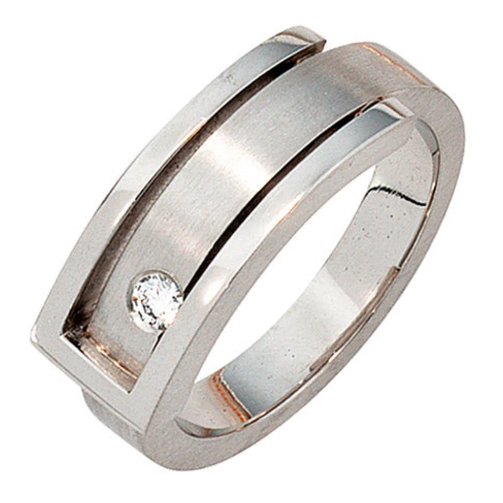 Damen Ring 950 Platin matt 1 Diamant Brillant 0 10ct. Platinring-52