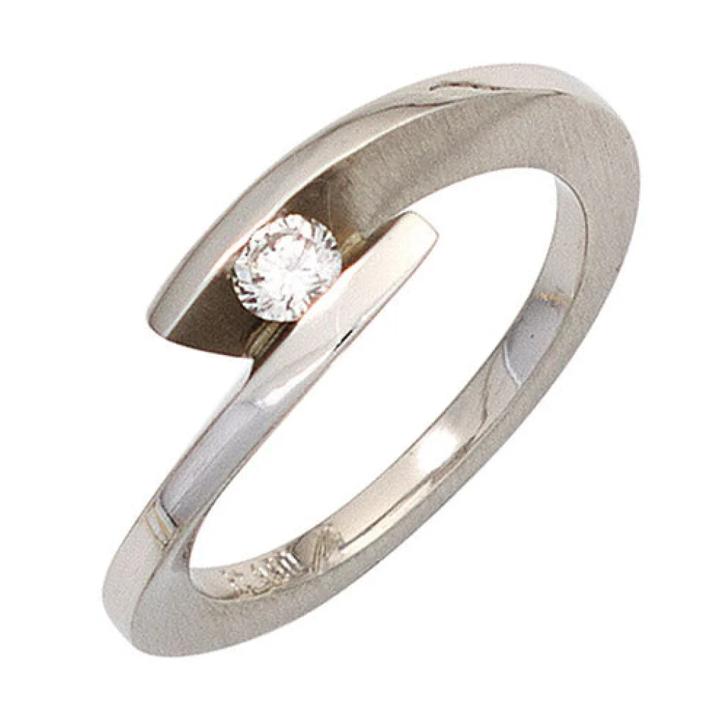 Damen Ring 950 Platin matt 1 Diamant Brillant 0 15ct. Platinring-54