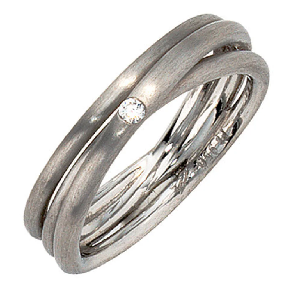 Damen Ring 950 Platin matt 1 Diamant Brillant Platinring dreireihig mehrreihig-56