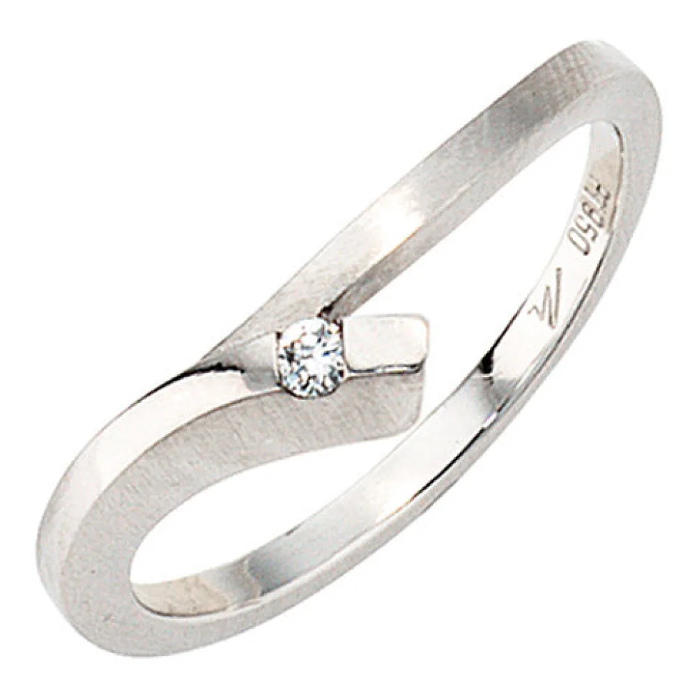 Damen Ring 950 Platin mattiert 1 Diamant Brillant 0 03ct. Platinring-58