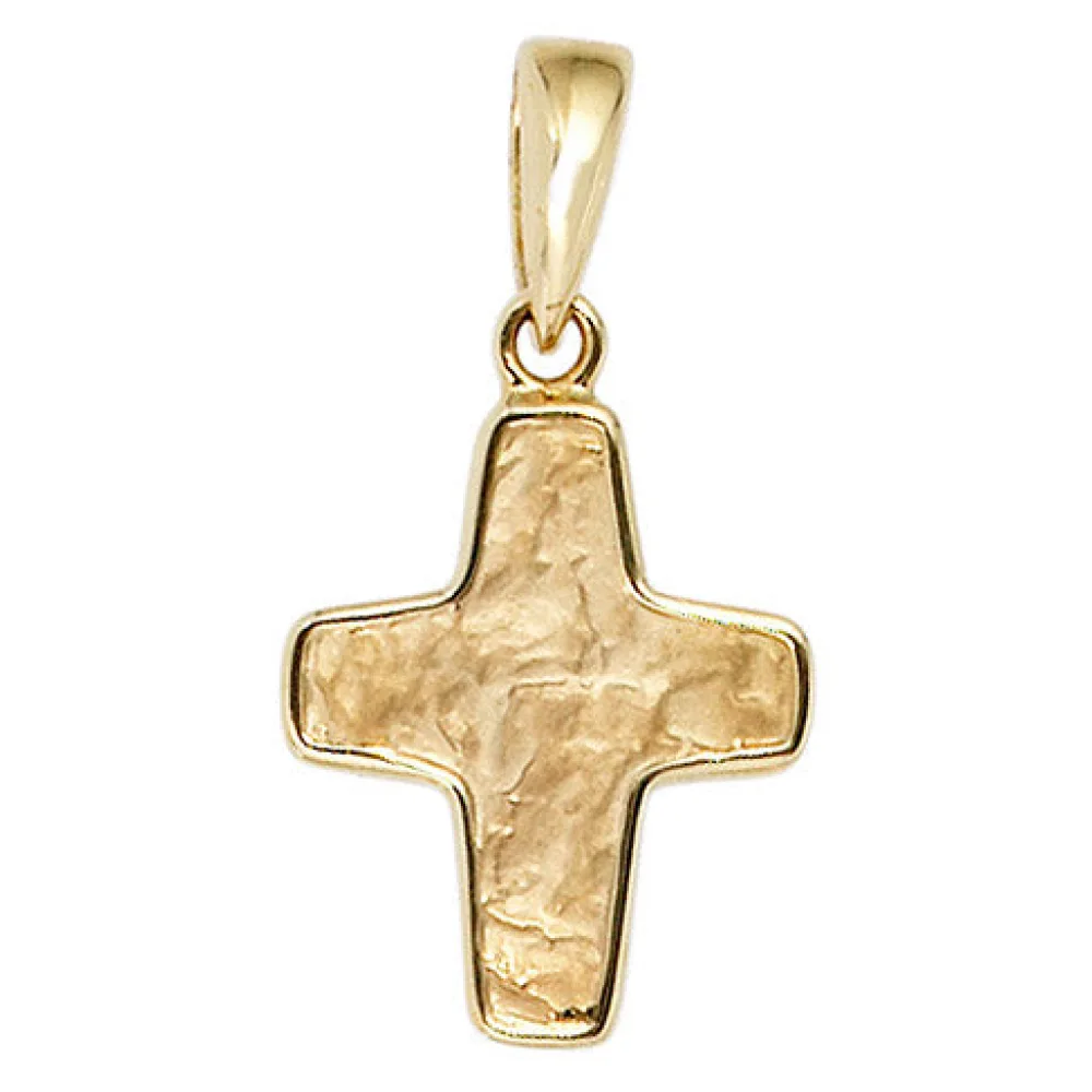 Anhänger Kreuz 585 Gold Gelbgold gehämmert Kreuzanhänger Goldkreuz
