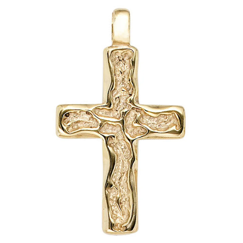 Anhänger Kreuz 585 Gold Gelbgold gehämmert Kreuzanhänger Goldkreuz