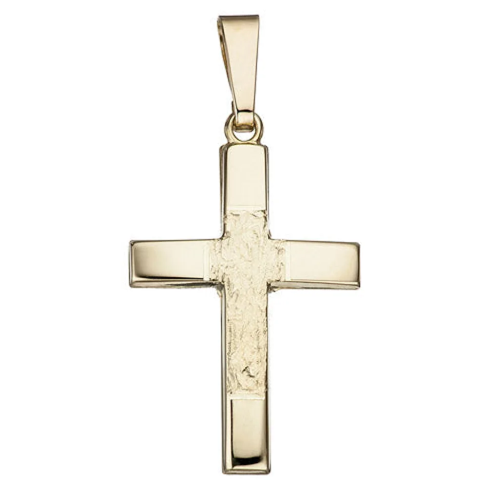 Anhänger Kreuz 585 Gold Gelbgold gehämmert Kreuzanhänger Goldkreuz Goldanhänger