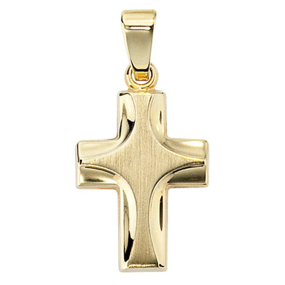 Anhänger Kreuz 585 Gold Gelbgold mattiert Kreuzanhänger Goldkreuz