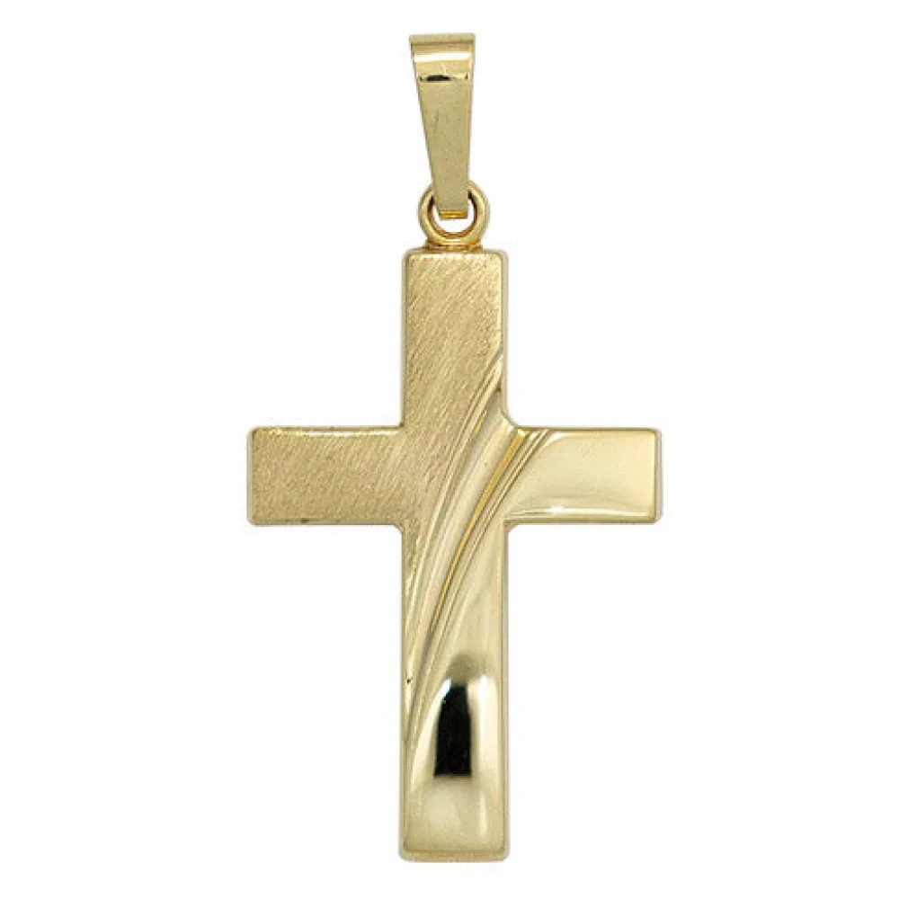 Anhänger Kreuz 585 Gold Gelbgold mattiert Kreuzanhänger Goldkreuz