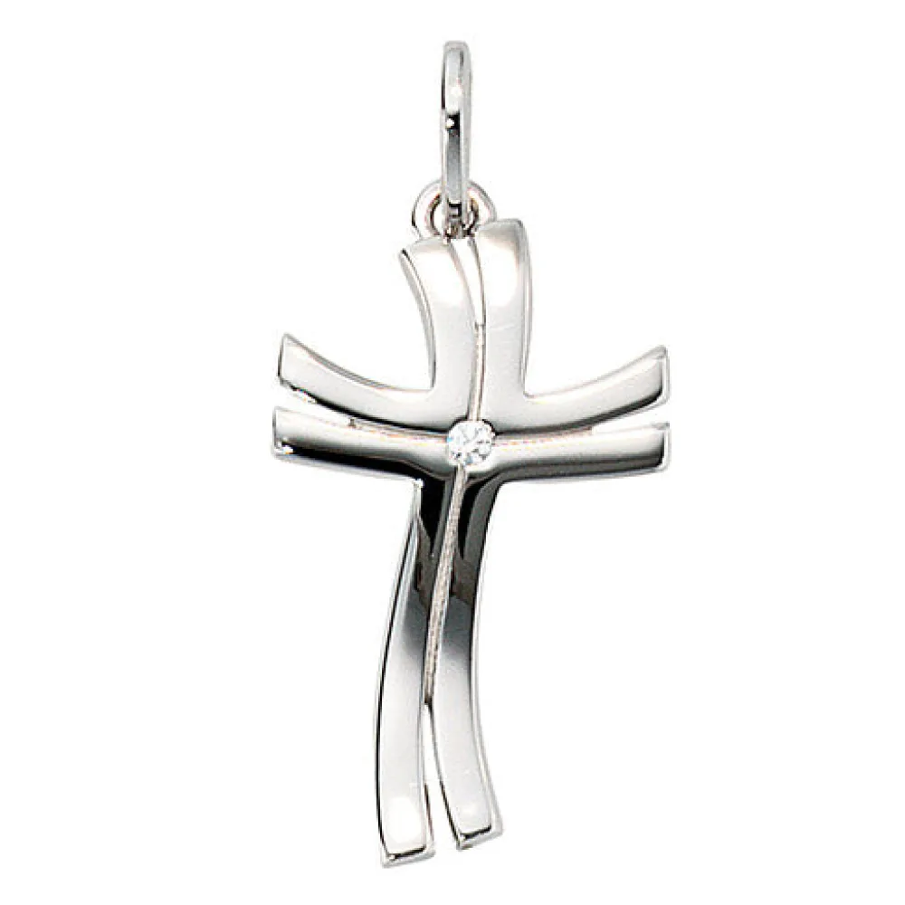 Anhänger Kreuz 585 Gold Weißgold 1 Diamant Brillant Kreuzanhänger Goldkreuz