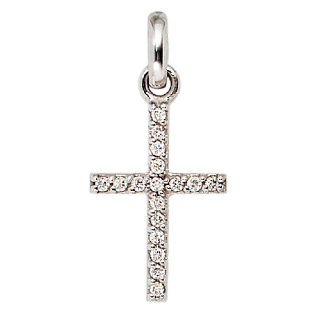 Anhänger Kreuz 585 Gold Weißgold 17 Diamanten Brillanten Kreuzanhänger Goldkreuz